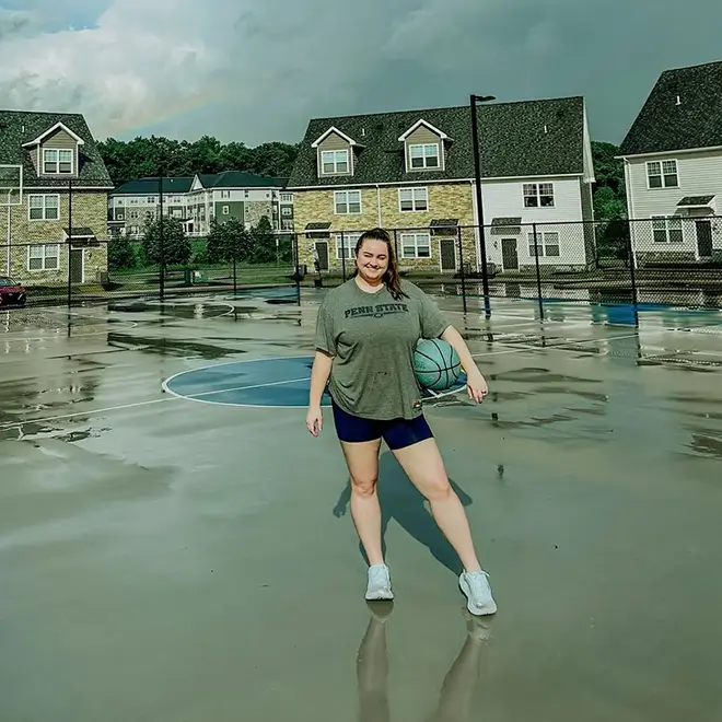 woman on basketball court